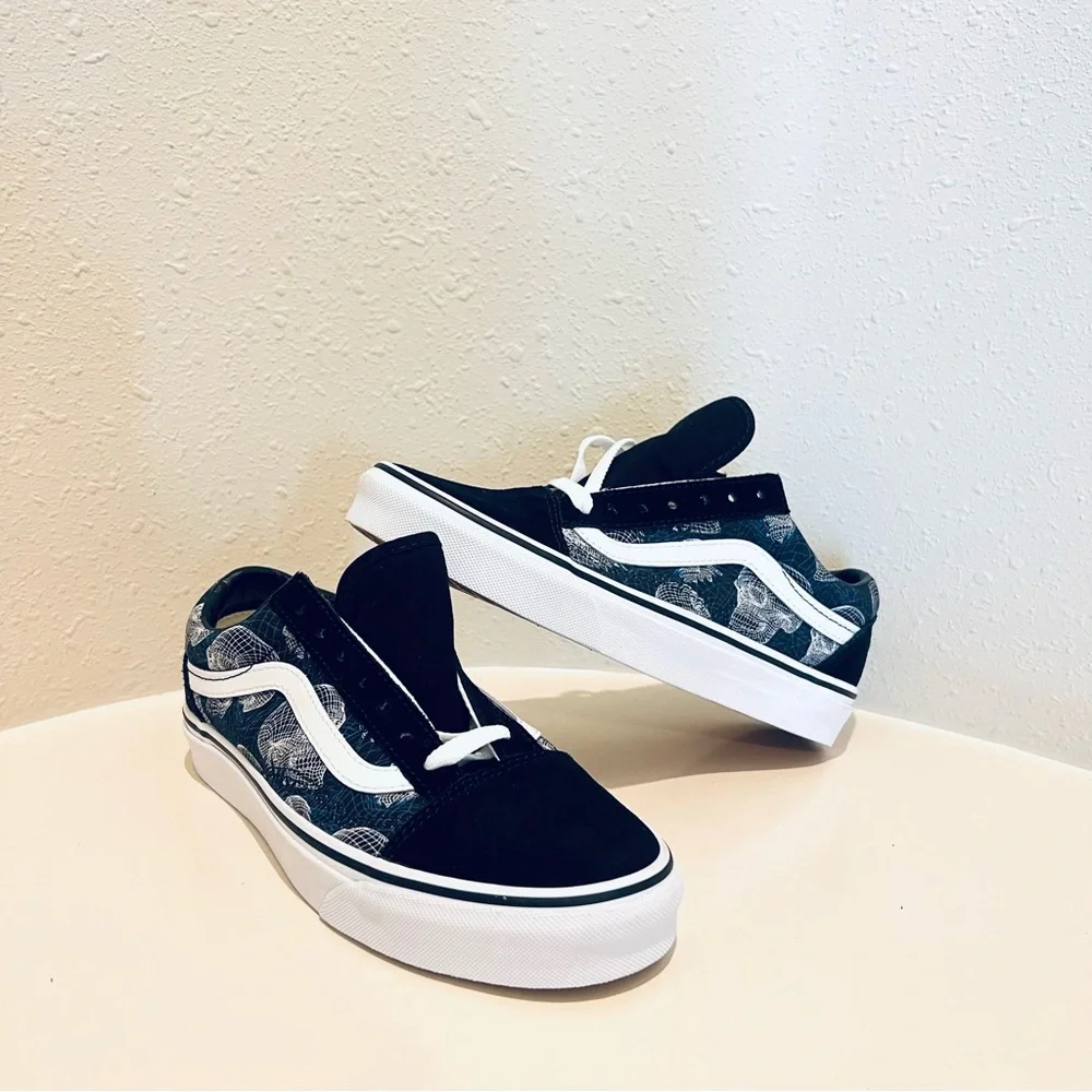 Vans Old Skool Unisex Suede Canvas Wireframe Black Sneakers Sz W 6.5 M 5 NEW